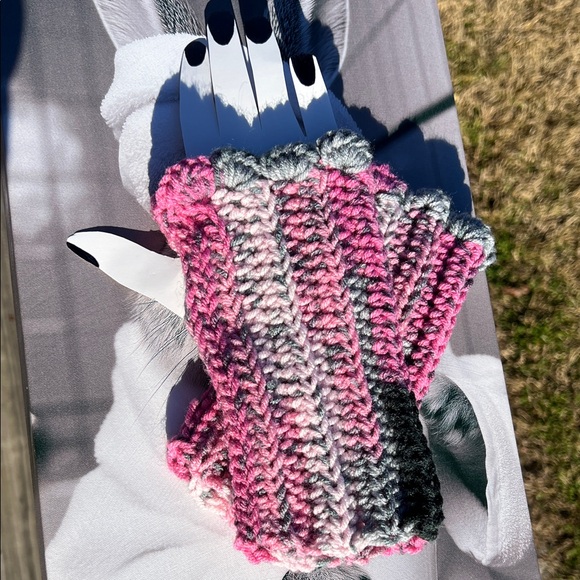 Hand Crafted Accessories - Hand Crafted Pink and Gray Fingerless Gloves